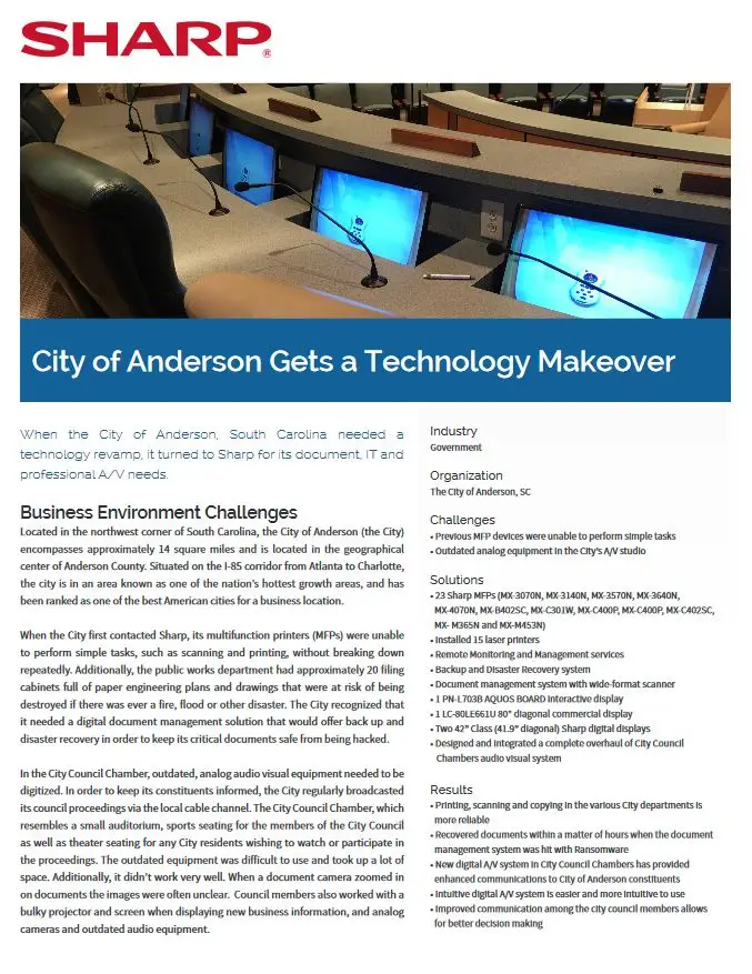 Sharp, City Of Anderson, Case Study, Loudy Office Machines