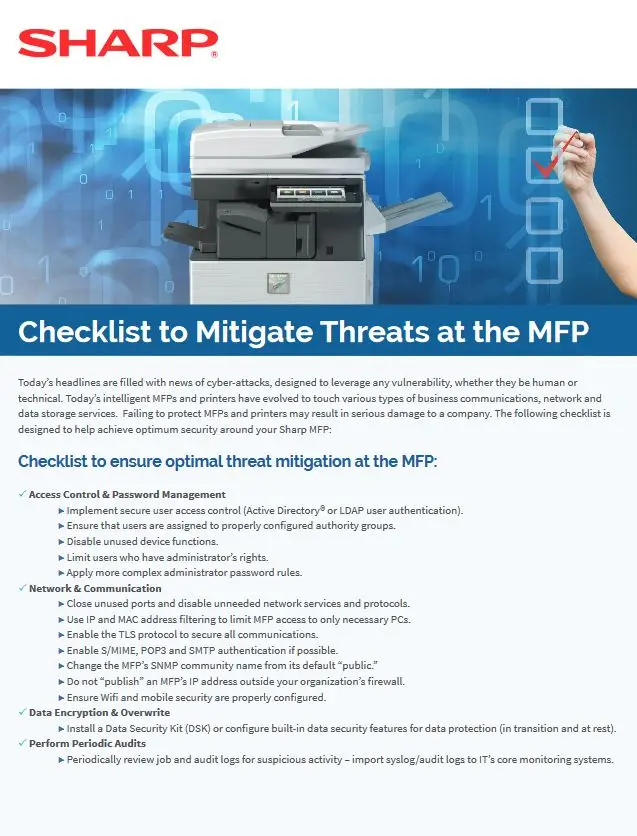 Mfp Security Checklist, Sharp, Loudy Office Machines