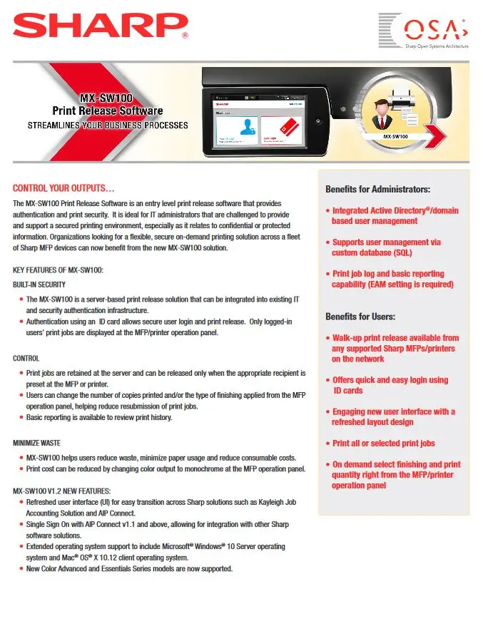 Sharp, print release software, Loudy Office Machines