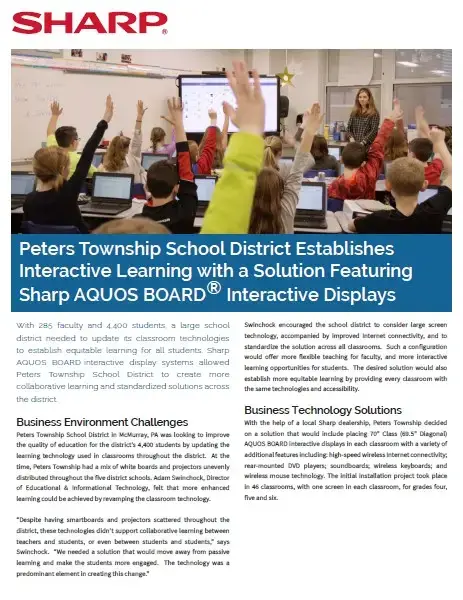Sharp, Peters Township, School District, Aquos Board, Case Study, Education, Loudy Office Machines