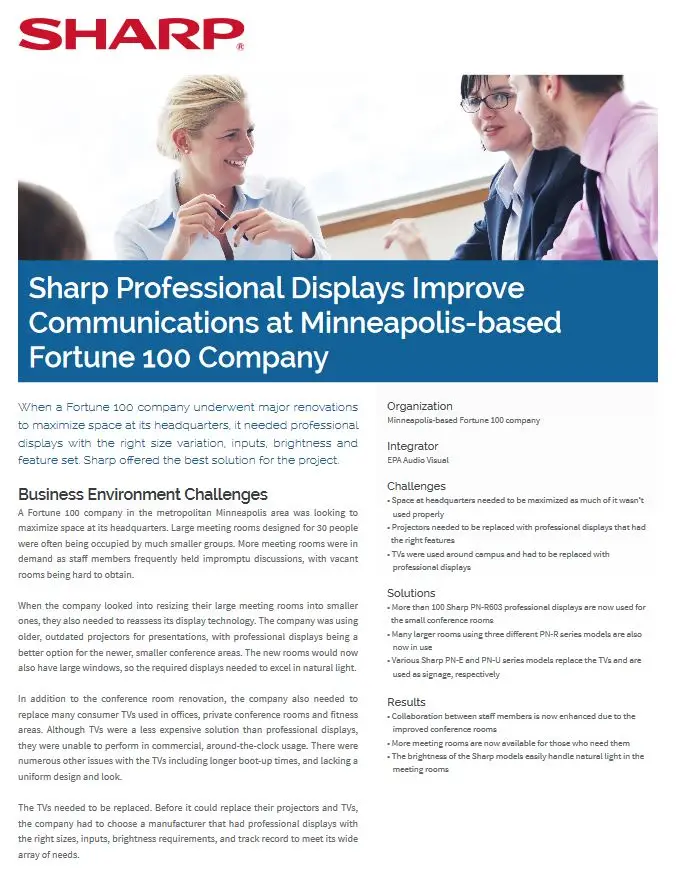 Sharp, Professional Displays, Improve Communications, corporate, Loudy Office Machines