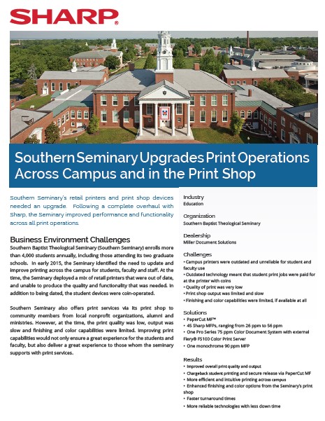 Sharp, Southern Seminary, Print Operations, Case Study, Education, Loudy Office Machines