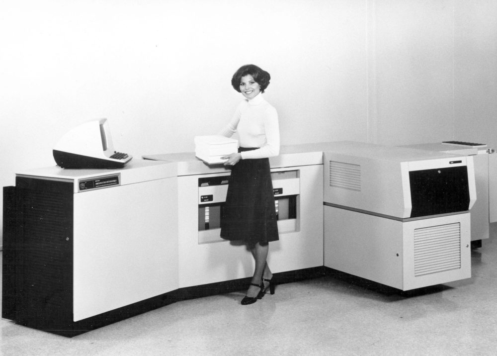 Xerox, copier, woman making copies, 1970s Loudy Office Machines